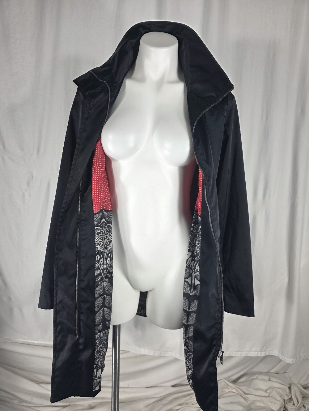 Mossimo Sexy Black Belted Trench Coat S Whimsy Goth Dark Academia Matrix Rain - Picture 5 of 16